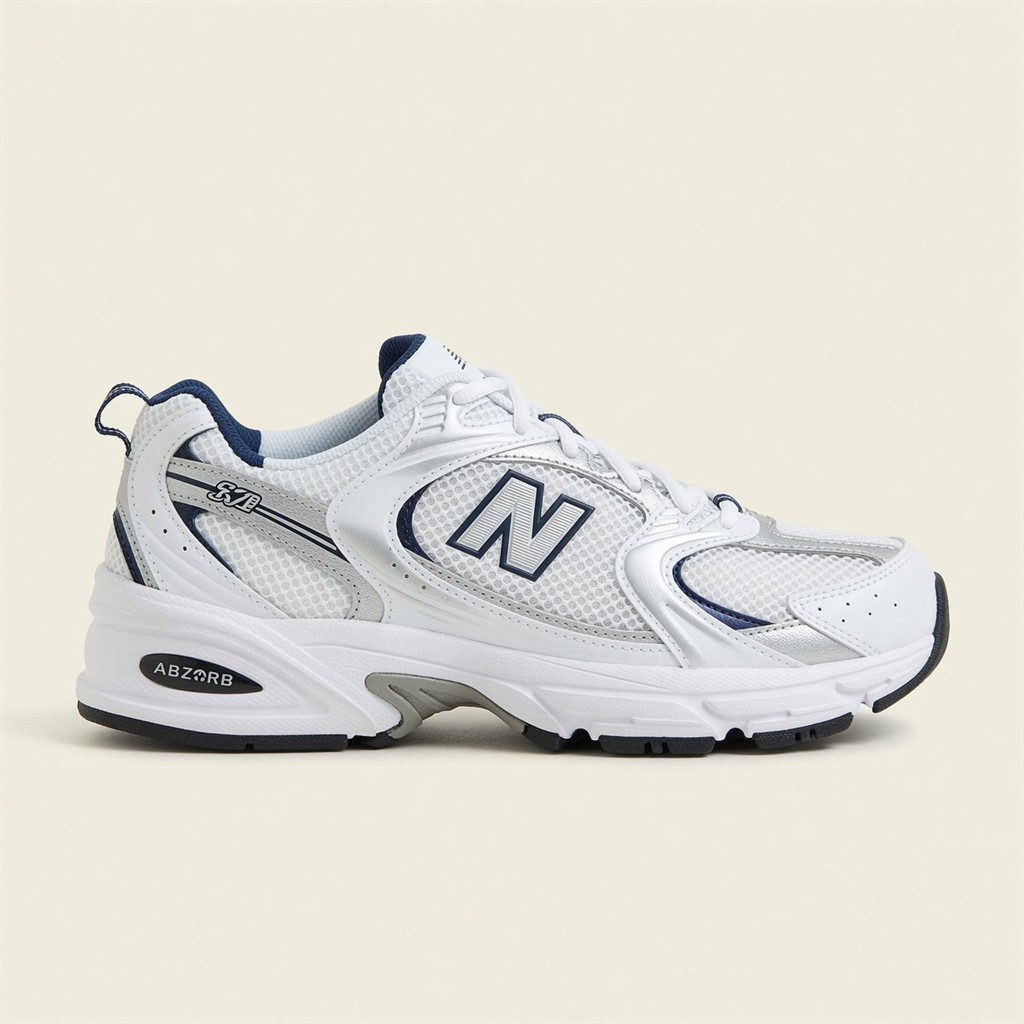 New Balance 530 — Blanc / Argent / Bleu Marine