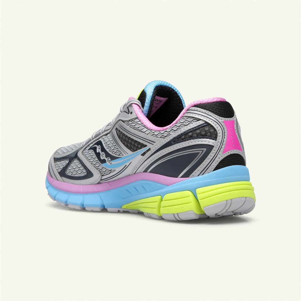 Saucony ProGrid Guide 7 — Gris / Rose / Bleu / Jaune Néon vue 3