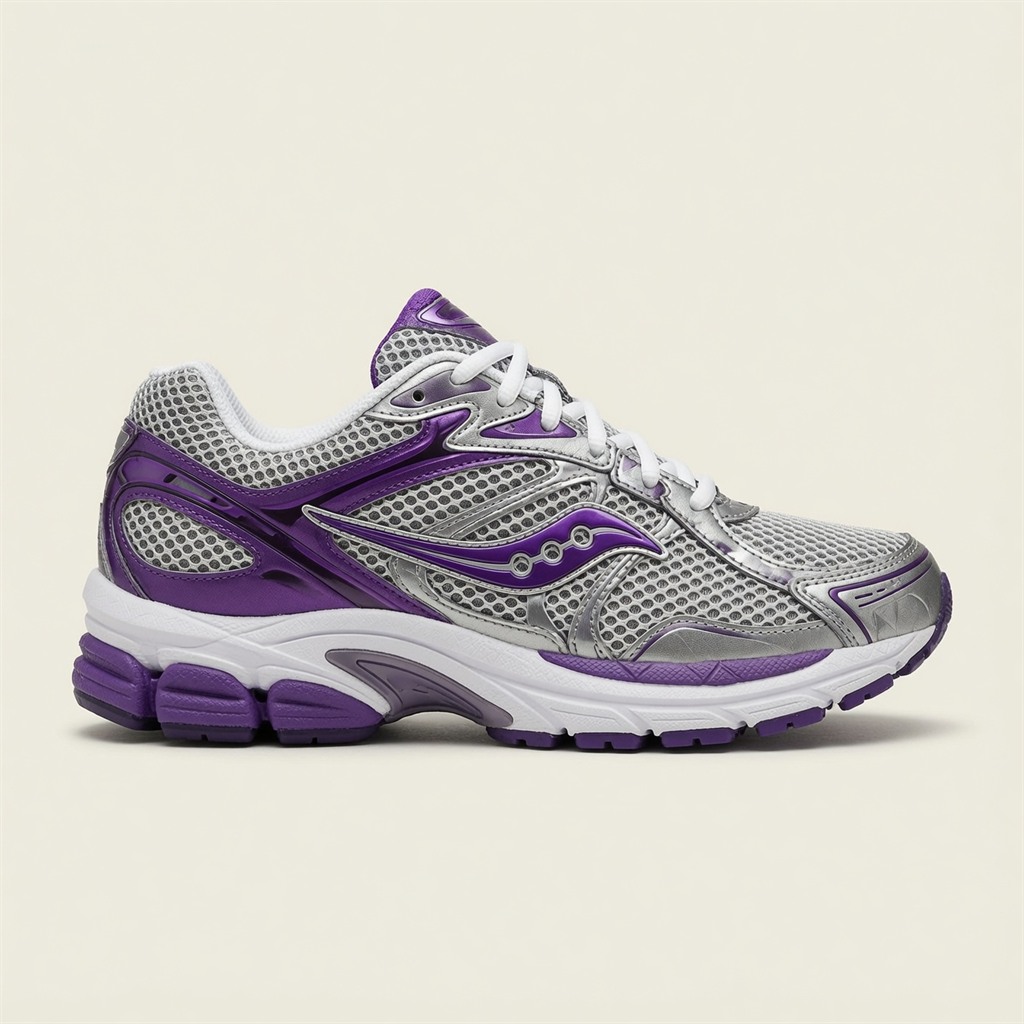 Saucony ProGrid Omni 9 — Argent / Blanc / Violet