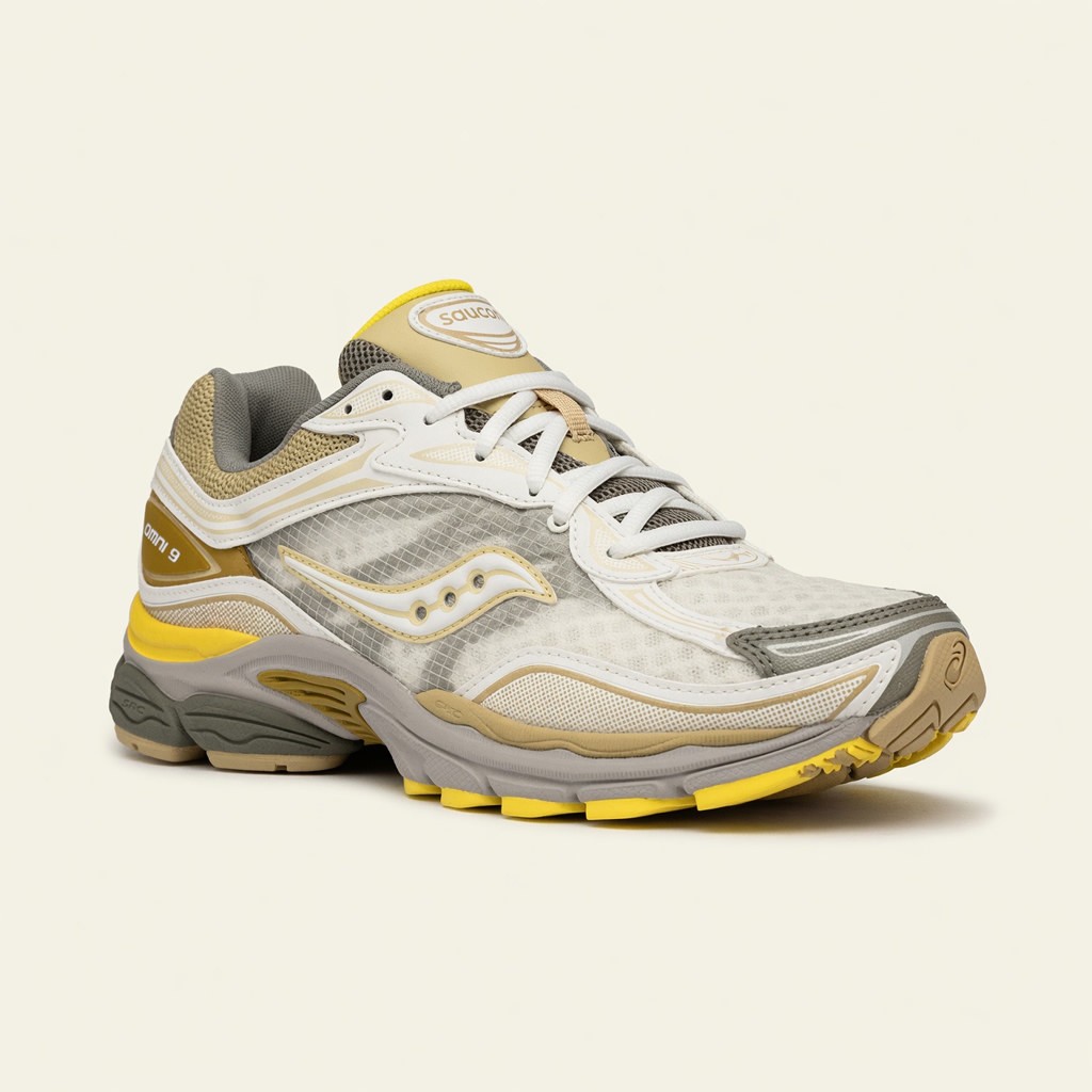 Saucony ProGrid Omni 9 — Blanc / Kaki / Jaune vue 4