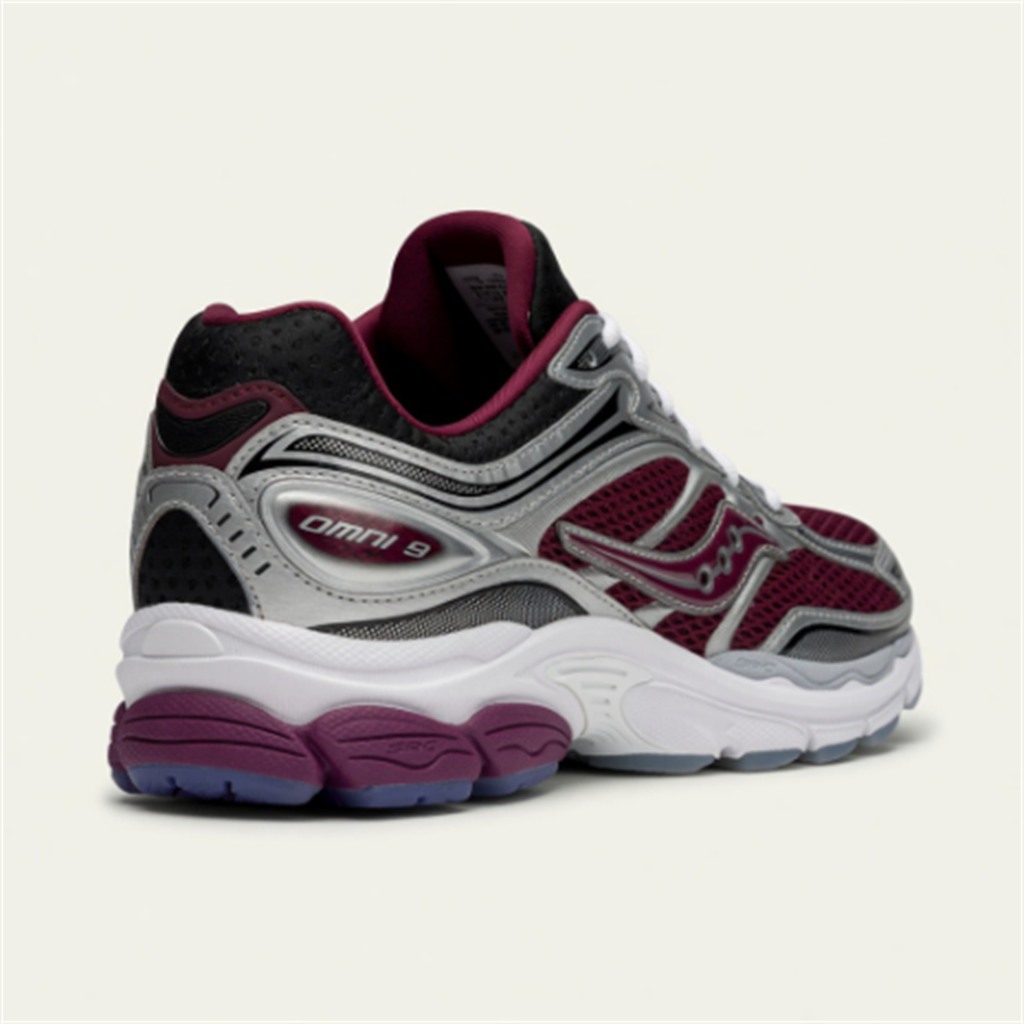 Saucony ProGrid Omni 9 — Bordeaux / Argent / Blanc vue 3