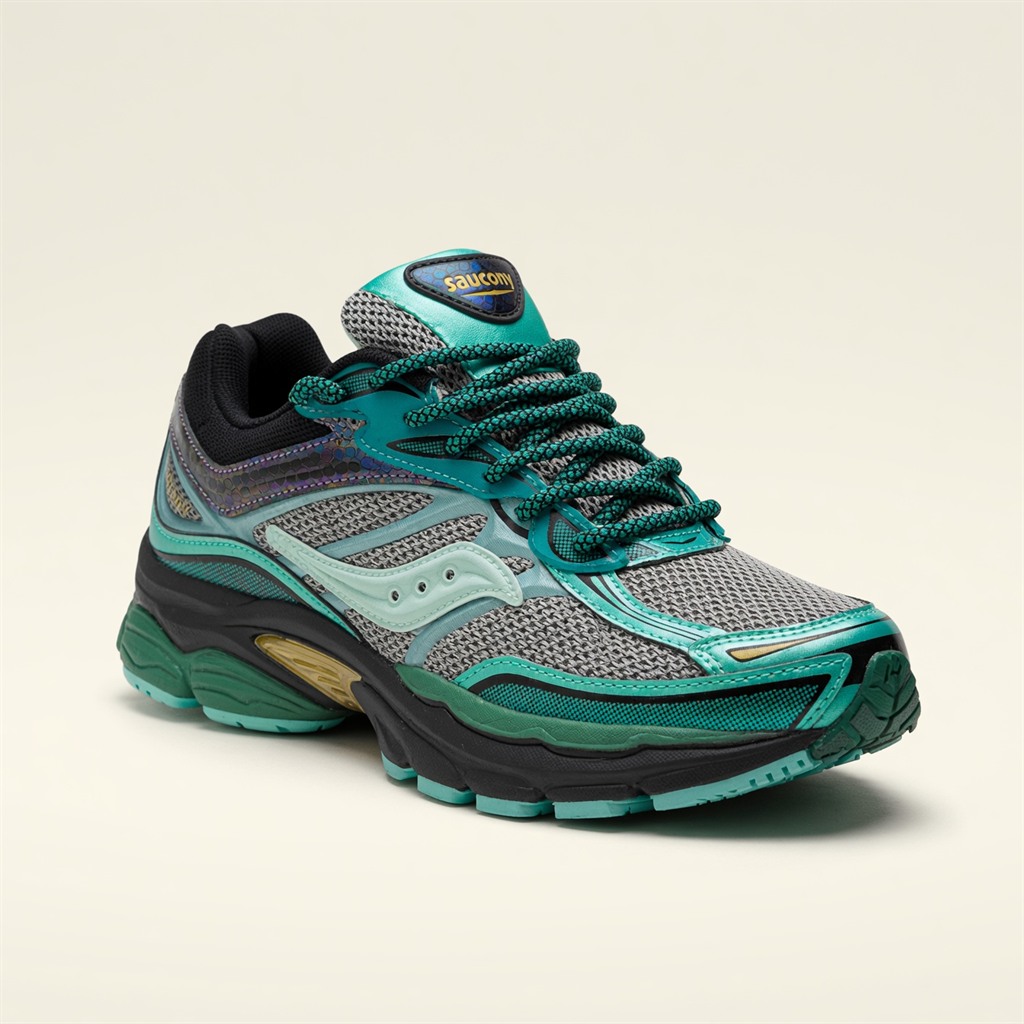 Saucony ProGrid Omni 9 — Turquoise / Gris / Vert vue 3